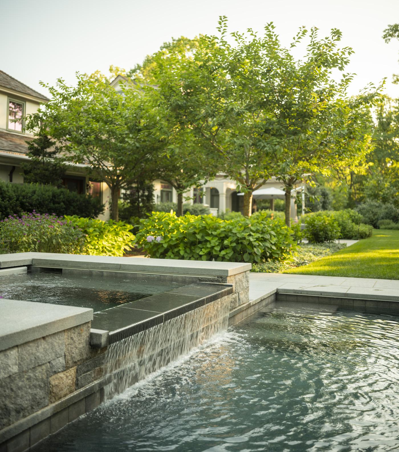 景观创作，Gregory Lombardi设计，Wellesley，游泳池，水疗中心